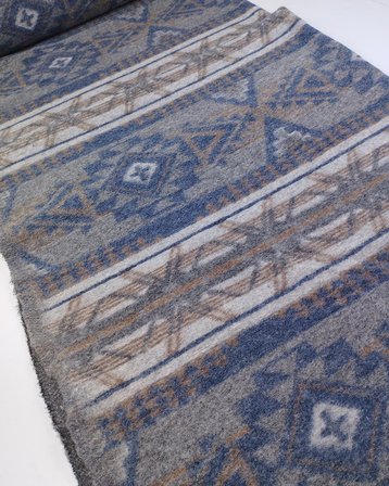 Gri Mavi Şark Desenli Örme Kumaş Kalın Kışlık Yumuşak Hırkalık 150x230cm