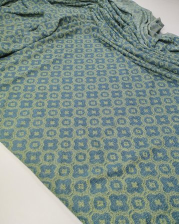 Mavi Yeşil Çiçek Desenli Örme Kumaş İnce Yumuşak Esnek Dökümlü Elbiselik & Bluzluk En: 150cm