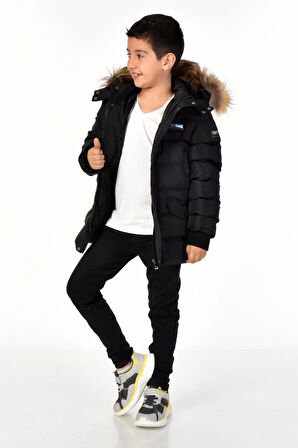 Natürel Kürklü Erkek Çocuk Şişme Mont 51246