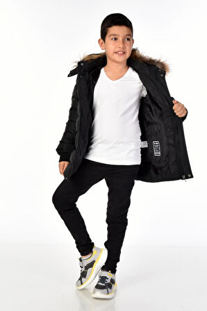 Natürel Kürklü Erkek Çocuk Şişme Mont 51246