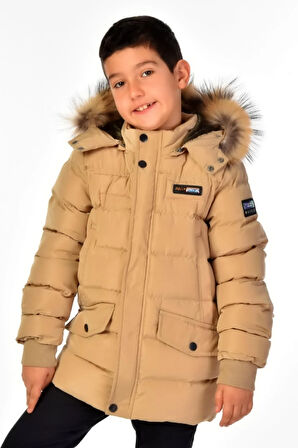 Natürel Kürklü Erkek Çocuk Şişme Mont 51246
