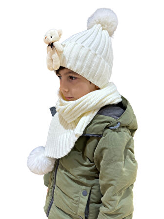 Benittokids Çocuk Ayıcıklı Atkı Bere Takımı 7019