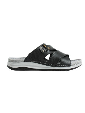 Enova Erkek Suni Deri Ortopedik Çift Monta Taban Tokalı Dikişli Şık Ev Dışarı Terliği