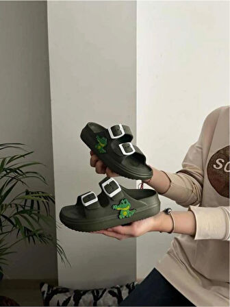 Ayfox Timsah Figürlü Çift Tokalı Anatomik Yüksek Taban Ultra Hafif Kaydırmaz Plaj Havuz Günlük Çocuk Terlik 