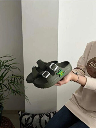 Ayfox Timsah Figürlü Çift Tokalı Anatomik Yüksek Taban Ultra Hafif Kaydırmaz Plaj Havuz Günlük Çocuk Terlik 