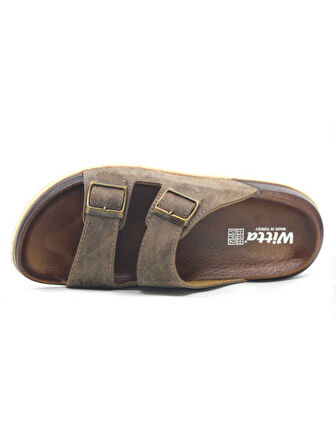 Witta Çift Tokalı Ortopedik Günlük Kaymaz Yumuşak Deri Ev Dışarı Terliği 