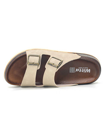 Witta Çift Tokalı Ortopedik Günlük Kaymaz Yumuşak Deri Ev Dışarı Terliği 