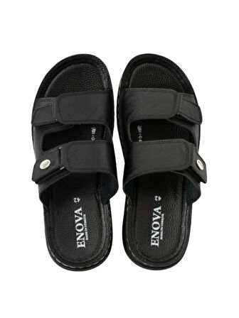 Enova Erkek Suni Deri Ortopedik Taban Çift Cırtlı Ayarlanabilen Dikişli Şık İçeri Dışarı Terliği BNT129