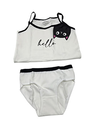 Katamino Kız Çocuk Kedi Baskılı Atlet ve Slip İkili Takım