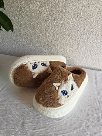 Kadın Kedili Peluş Rahat Ev Terliği 25BNT133