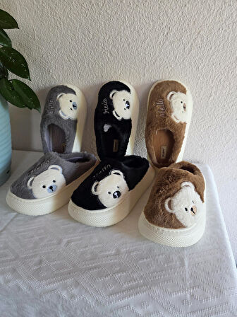 Kadın Ayıcık Desenli Rahat Peluş Ev Terliği 25BNT132