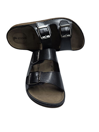 Enova Çift Tokalı Ortopedik Günlük Yumuşak Suni Deri Ev Dışarı Terliği