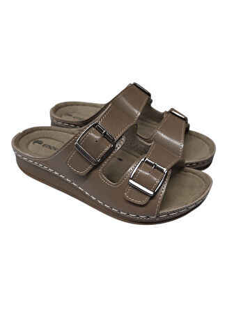 Enova Çift Tokalı Ortopedik Günlük Yumuşak Suni Deri Ev Dışarı Terliği