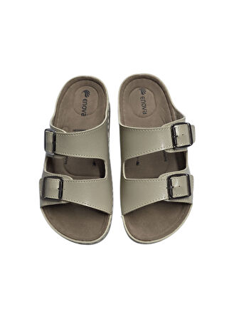 Enova Çift Tokalı Ortopedik Günlük Yumuşak Suni Deri Ev Dışarı Terliği