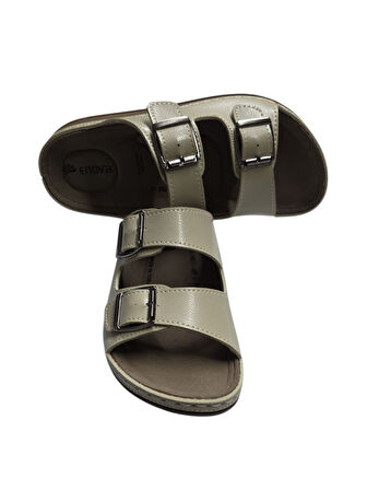 Enova Çift Tokalı Ortopedik Günlük Yumuşak Suni Deri Ev Dışarı Terliği