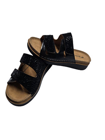 Enova Anatomik Taşlı Çift Bant Cırtlı Kadın Terlik