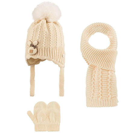 Kitti 0-18 Ay Kız Bebek Atkı Bere Eldiven 3'lü Takım