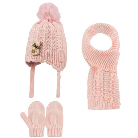 Kitti 0-18 Ay Kız Bebek Atkı Bere Eldiven 3'lü Takım
