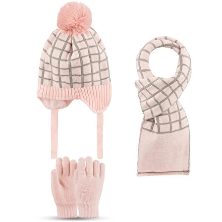 Kitti 4-8 Yaş Kız Çocuk Atkı Bere Eldiven 3'lü Takım