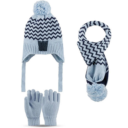 Kitti 4-8 Yaş Erkek Çocuk Atkı Bere Eldiven 3'lü Takım