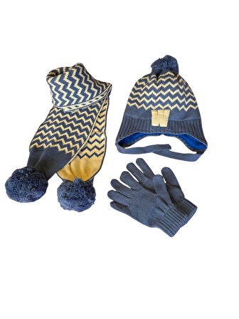 Kitti 4-8 Yaş Erkek Çocuk Atkı Bere Eldiven 3'lü Takım