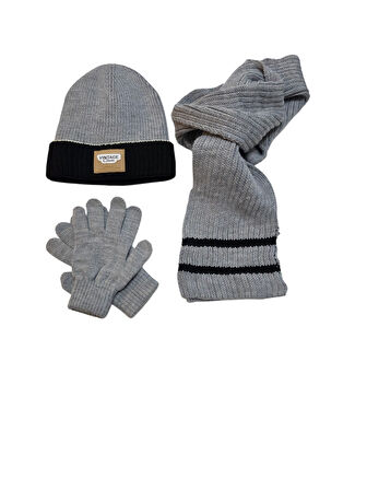 Kitti 9-15 Yaş Erkek Çocuk Atkı Bere Eldiven 3'lü Takım