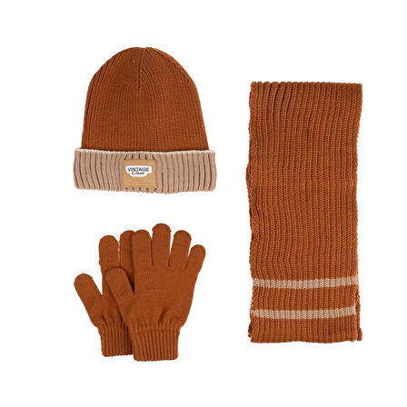 Kitti 9-15 Yaş Erkek Çocuk Atkı Bere Eldiven 3'lü Takım