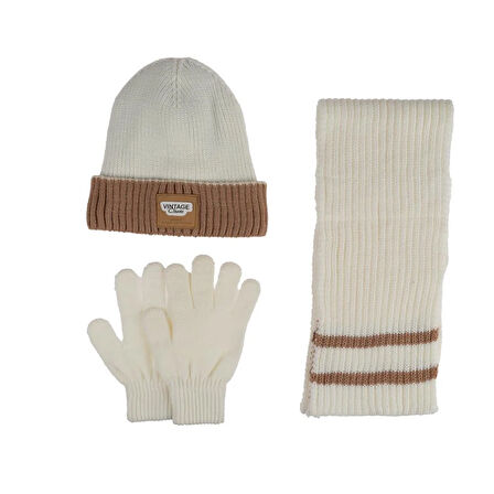 Kitti 9-15 Yaş Erkek Çocuk Atkı Bere Eldiven 3'lü Takım