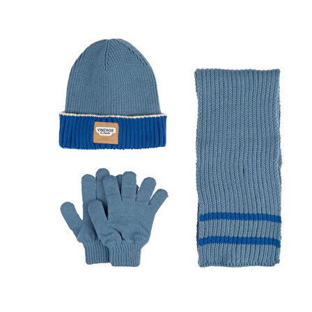 Kitti 9-15 Yaş Erkek Çocuk Atkı Bere Eldiven 3'lü Takım