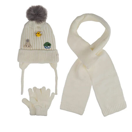 Kitti 1-4 Yaş Kız Bebek & Çocuk Atkı Bere Eldiven 3'lü Takım                 