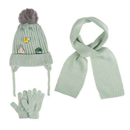 Kitti 1-4 Yaş Kız Bebek & Çocuk Atkı Bere Eldiven 3'lü Takım                 