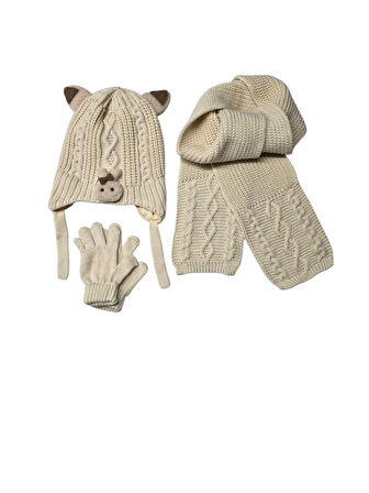 Kitti 1-4 Yaş Kız Bebek & Çocuk  Atkı Bere Eldiven 3'lü Takım