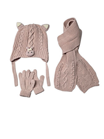 Kitti 1-4 Yaş Kız Bebek & Çocuk  Atkı Bere Eldiven 3'lü Takım