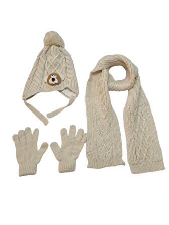 Kitti 1-4 Yaş Erkek Bebek & Çocuk Atkı Bere Eldiven 3'lü Takım