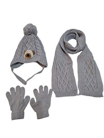 Kitti 1-4 Yaş Erkek Bebek & Çocuk Atkı Bere Eldiven 3'lü Takım