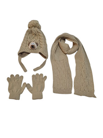 Kitti 1-4 Yaş Erkek Bebek & Çocuk Atkı Bere Eldiven 3'lü Takım