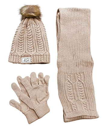 Kitti Kız Çocuk Atkı Bere Eldiven 3'lü Takım