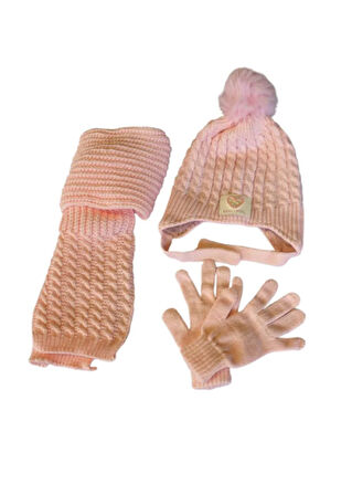 Kitti 4-8 Yaş Kız Çocuk Atkı Bere Eldiven 3'lü Takım