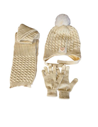 Kitti 4-8 Yaş Kız Çocuk Atkı Bere Eldiven 3'lü Takım