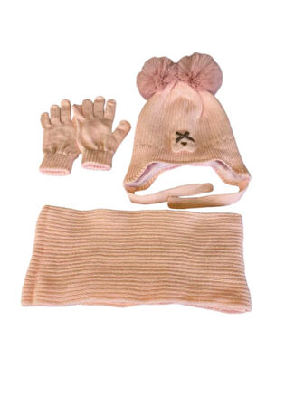 Kitti 4-8 Yaş Kız Çocuk Atkı Bere Eldiven 3'lü Takım