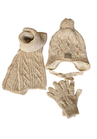 Kitti 4-8 Yaş Erkek Çocuk Atkı Bere Eldiven 3'lü Takım