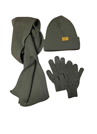 Kitti 9-15 Yaş Erkek Çocuk Atkı Bere Eldiven 3'lü Takım