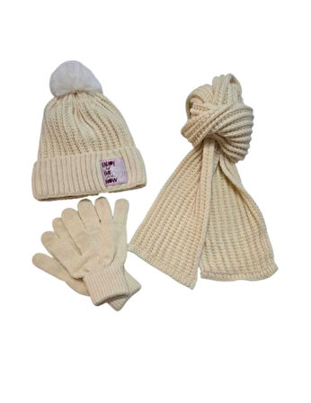 Kitti 9-15 Yaş Kız Çocuk Atkı Bere Eldiven 3'lü Takım