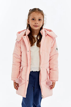 Kapüşonlu Kışlık Ponpon Detaylı Kız Çocuk Kaban 51354