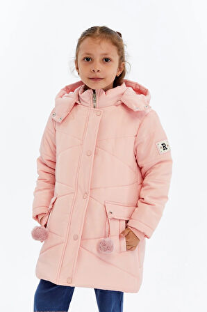 Kapüşonlu Kışlık Ponpon Detaylı Kız Çocuk Kaban 51354