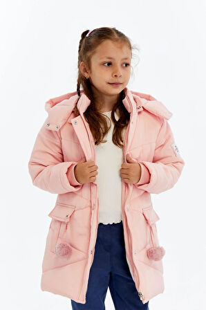 Kapüşonlu Kışlık Ponpon Detaylı Kız Çocuk Kaban 51354