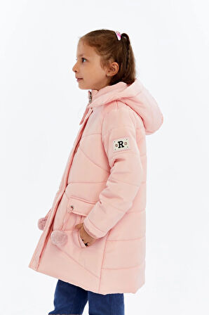 Kapüşonlu Kışlık Ponpon Detaylı Kız Çocuk Kaban 51354