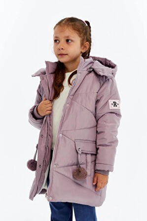 Kapüşonlu Kışlık Ponpon Detaylı Kız Çocuk Kaban 51354