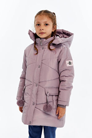 Kapüşonlu Kışlık Ponpon Detaylı Kız Çocuk Kaban 51354