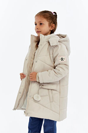 Kapüşonlu Kışlık Ponpon Detaylı Kız Çocuk Kaban 51354